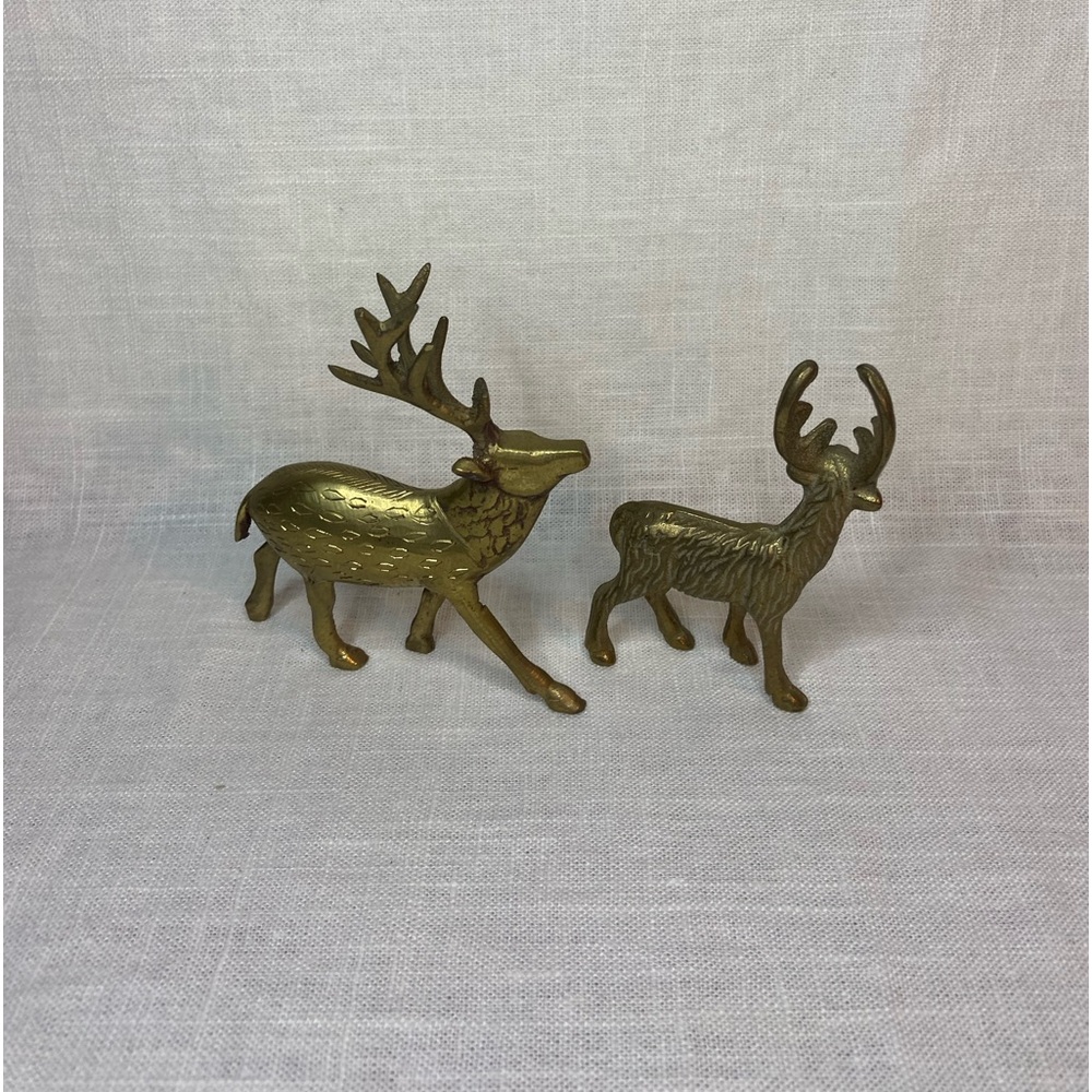 Vintage Brass Deer Figurine Statues (4) Bucks Reindeer Textured LOT SET OF 4 - Picture 4 of 14